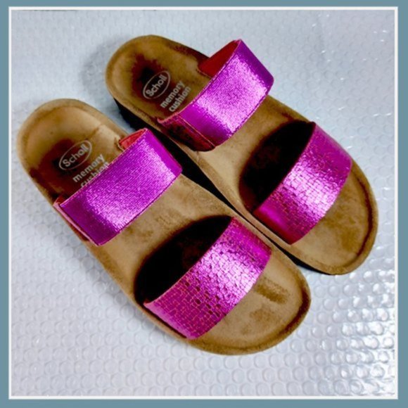 Dr. Scholl's Metallic Pink Slides, Metallic Pink Slides Size 38 / 7.5 - Picture 7 of 8